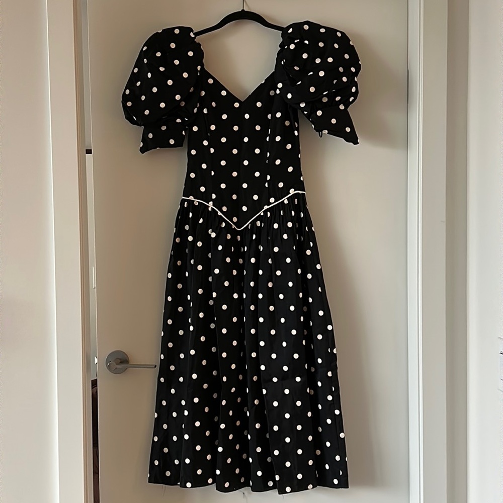Vintage 80s silk taffeta puff sleeve polka dot dress